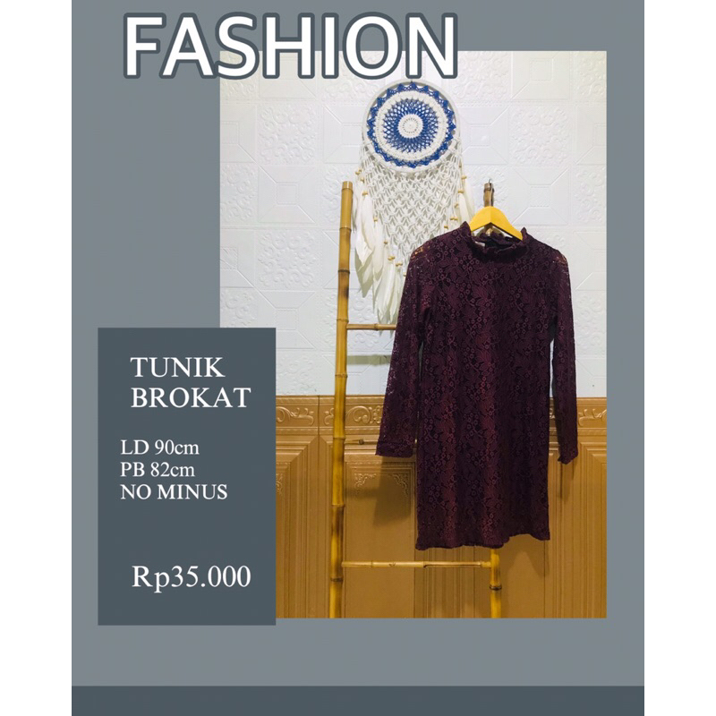 TUNIK DRESS MINI BAHAN BROKAT WARNA BURGUNDY