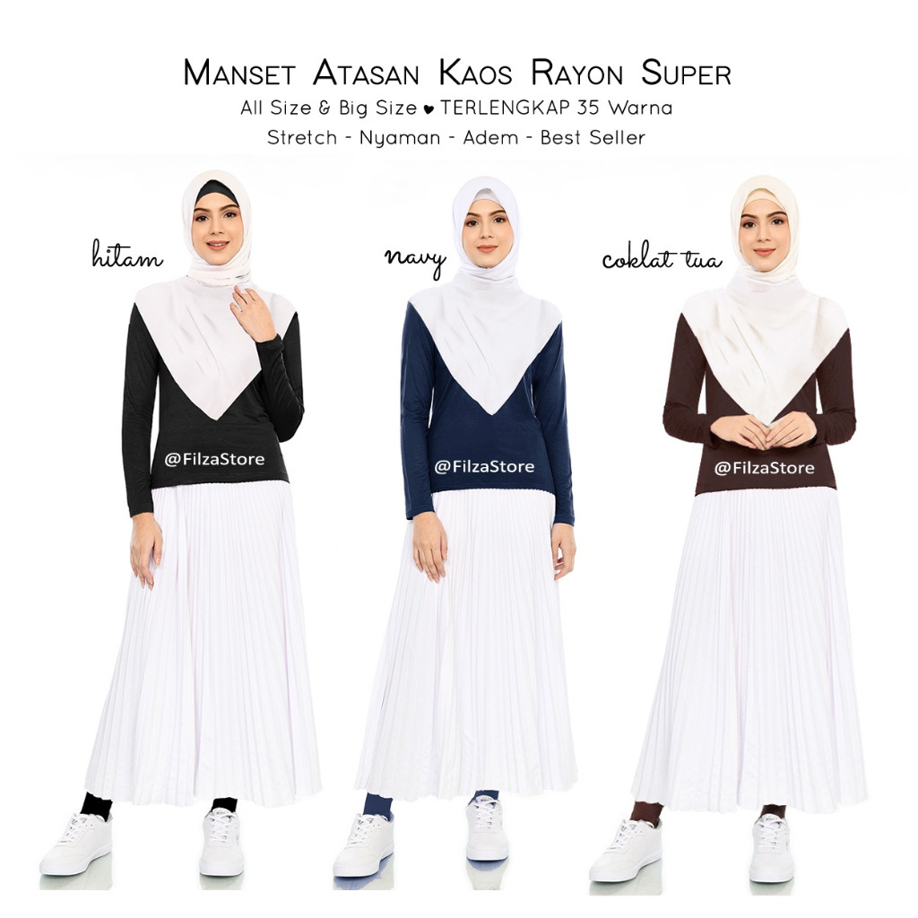 KAOS MANSET / MANSET KAOS / MANSET ATASAN / MANSET BAHAN RAYON / KAOS RAYON MUSLIMAH / DALAMAN GAMIS