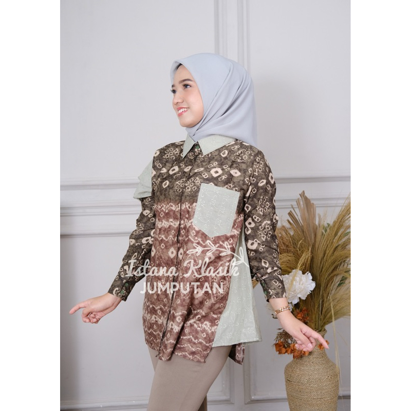 TUNIK JUMPUTAN PALEMBANG RAFELA BLUS ATASAN JUMPUTAN KOMBINASI BY ISTANA KLASIK BATIK KERJA BATIK PA