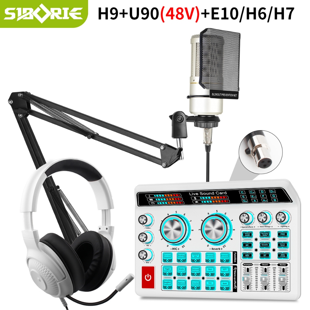 Siborie【48V】H9+U90+E10/H6/H7 paket lengkap live soundcard headset mic 3 in 1 paket lengkap HIFI soun