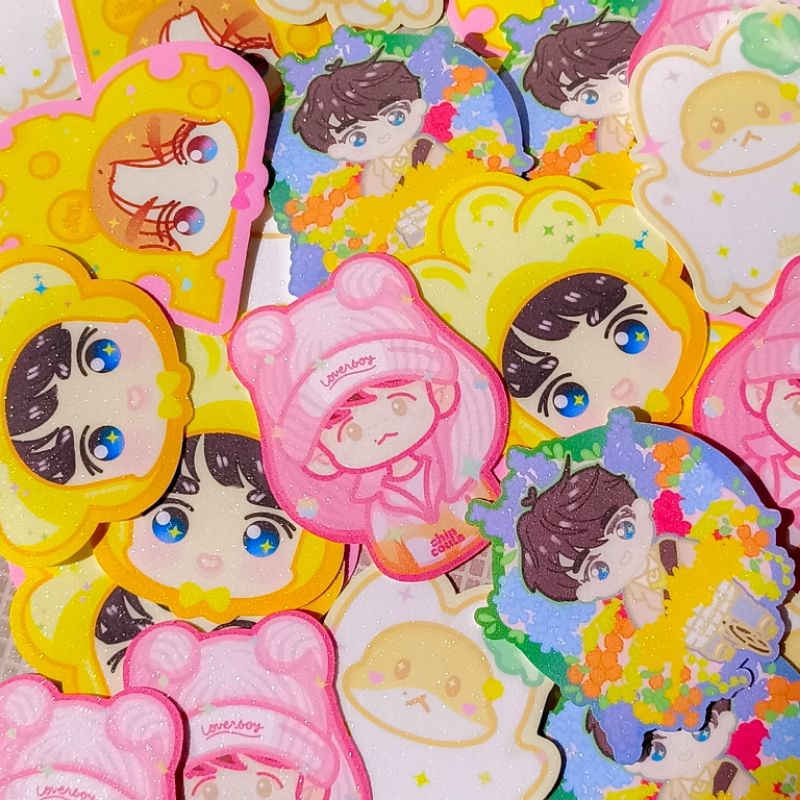 

chincoula - cute glitter sticker exo | sticker baekhyun suho d.o.| aesthetic stationary supplies | diy phone case sticker