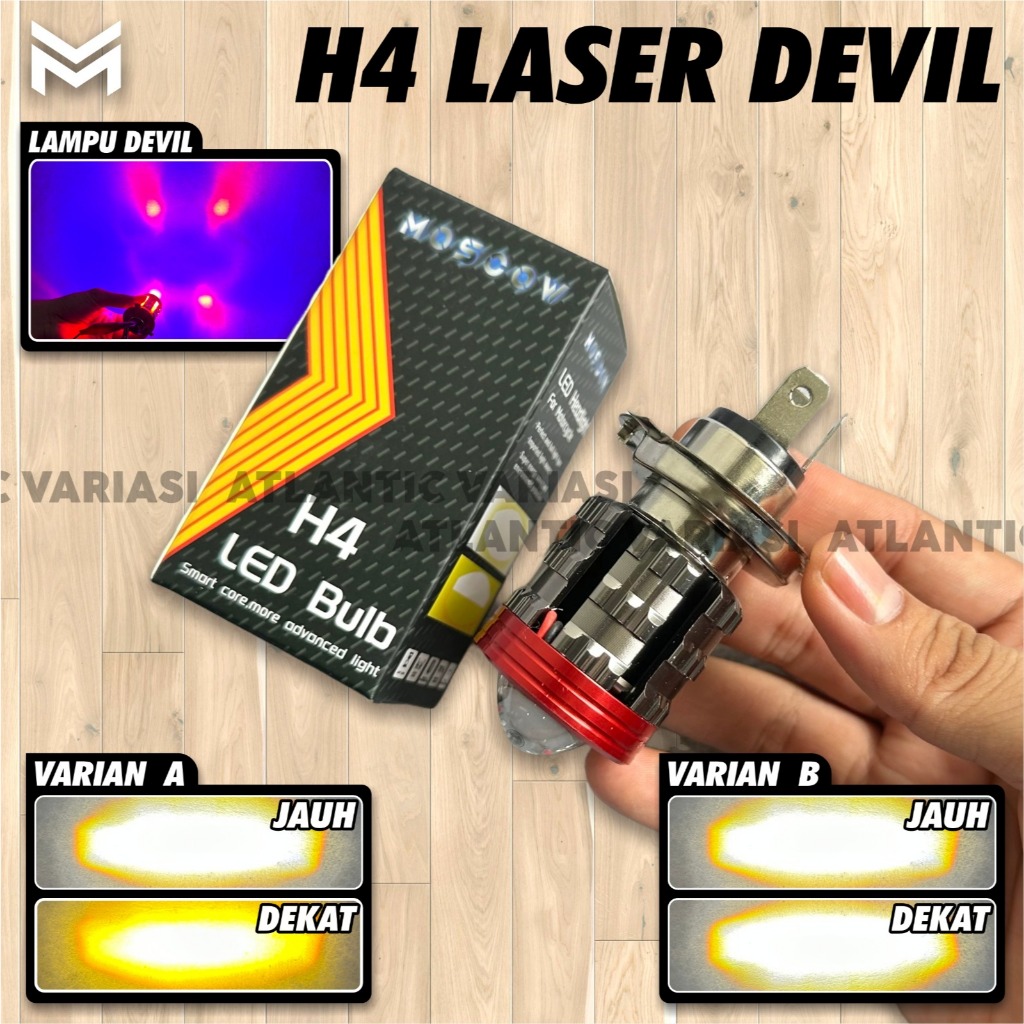 Lampu depan LED H4 laser Plus Angel Devil dan Kedip flash hi/lo putih putih dan kuning Devil Eye 3in