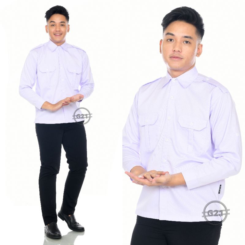 Kemeja PDH PDL PNS Putih Hitam Pria Lengan Panjang Kerja Kantor Bahan Katun Drill
