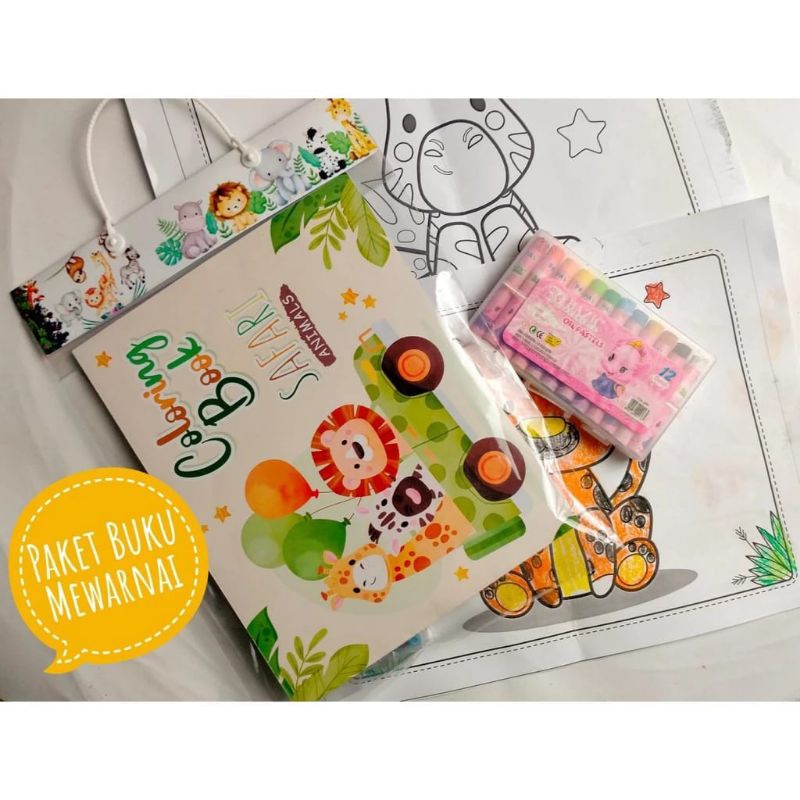 SOUVENIR ULANG TAHUN ANAK PAKET BUKU MEWARNAI PLUS CRAYON KECIL /PAKRT BINGKISAN ULANGTAHUN ANAK / S
