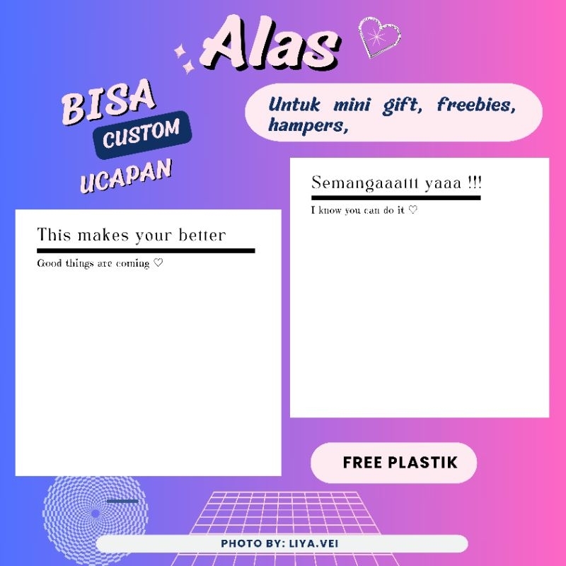 

ALAS MINI GIFT | ALAS MINI GIFT SNACK | ALAS FREEBIES | ALAS MINI GIFT SNACK | ALAS HAMPERS | ALAS KARTU UCAPAN