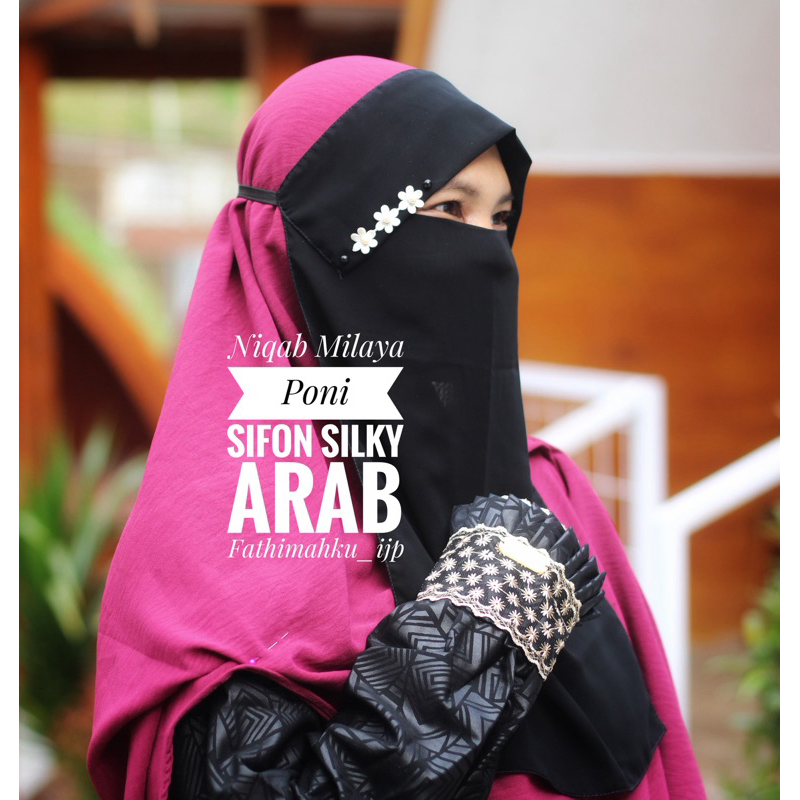 Niqab Milaya couple Ibu dan anak/Cadar poni karet Sifon silky arab/Niqob Terbaru Murah
