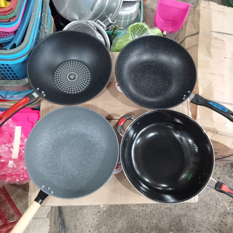 KUALI WAJAN ANTI LENGKET HITAM 30 CM, 34 CM KUPING, 36 CM GAGANG PANJANG DAN KUPING