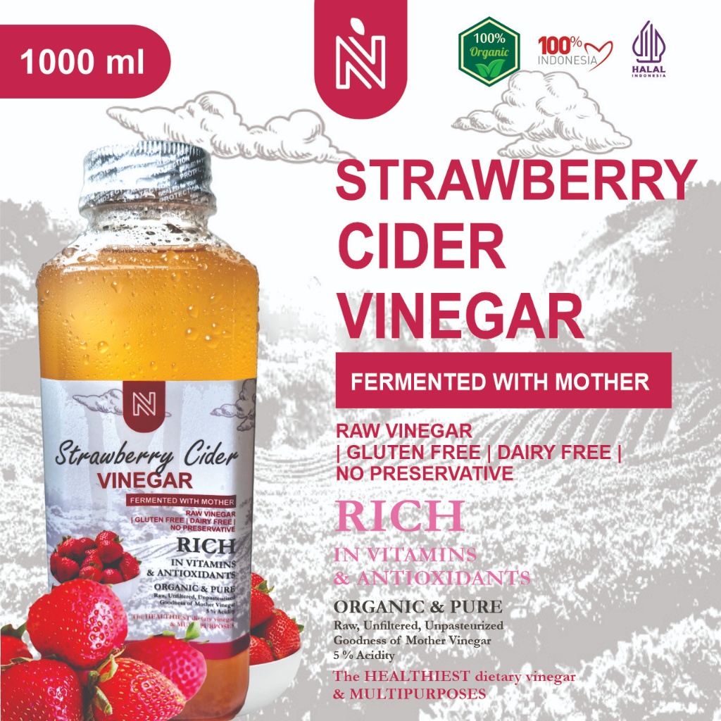

BENUTRIVA Cuka Strawberry 1 Liter Endapan Mother Fermentasi Probiotik Strawberry Cider Vinegar Bragg