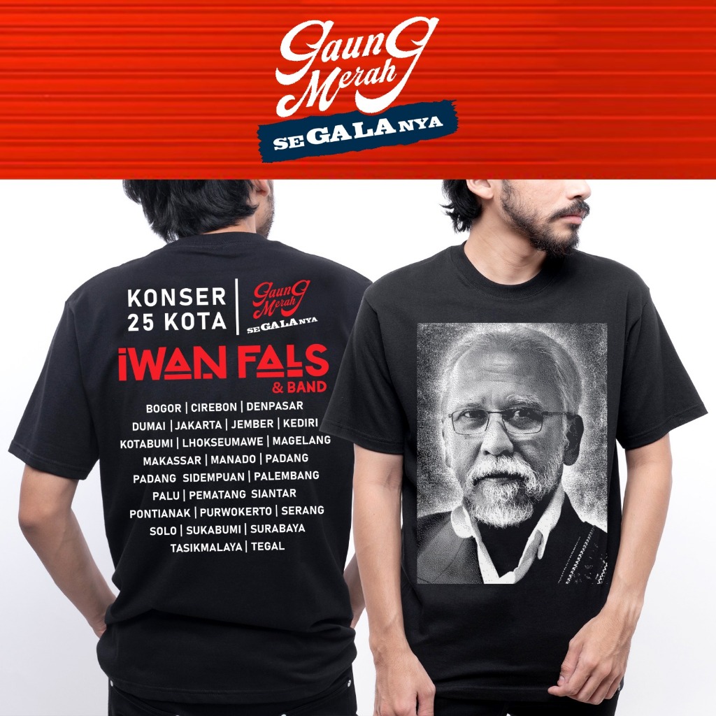 kaos iwan fals / kaos oi musik iwan fals Gaung merah tour iwan fals 25 kota