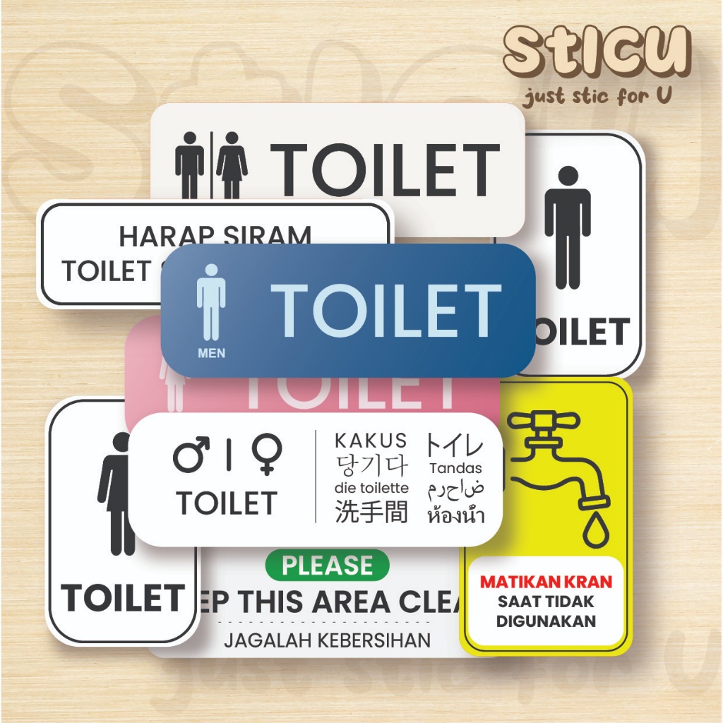 SIGN STICKER TOILET WC - STIKER RAMBU TOILET KAMAR MANDI PINTU CAFE