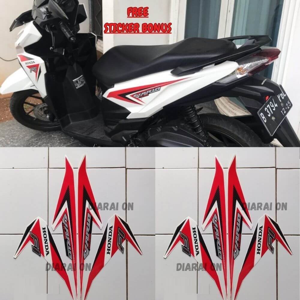 Striping Stiker Honda Vario 125 2015 - Vario 125 Techno Putih Merah Murah Diarai