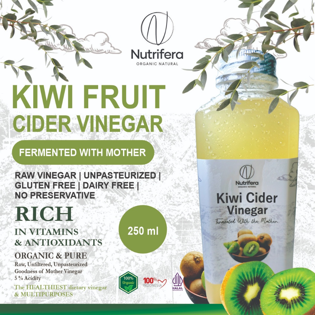 

NUTRIFERA Cuka Kiwi 250 ml dengan Endapan Mother Fermentasi Probiotik / Kiwi Cider Vinegar Bragg