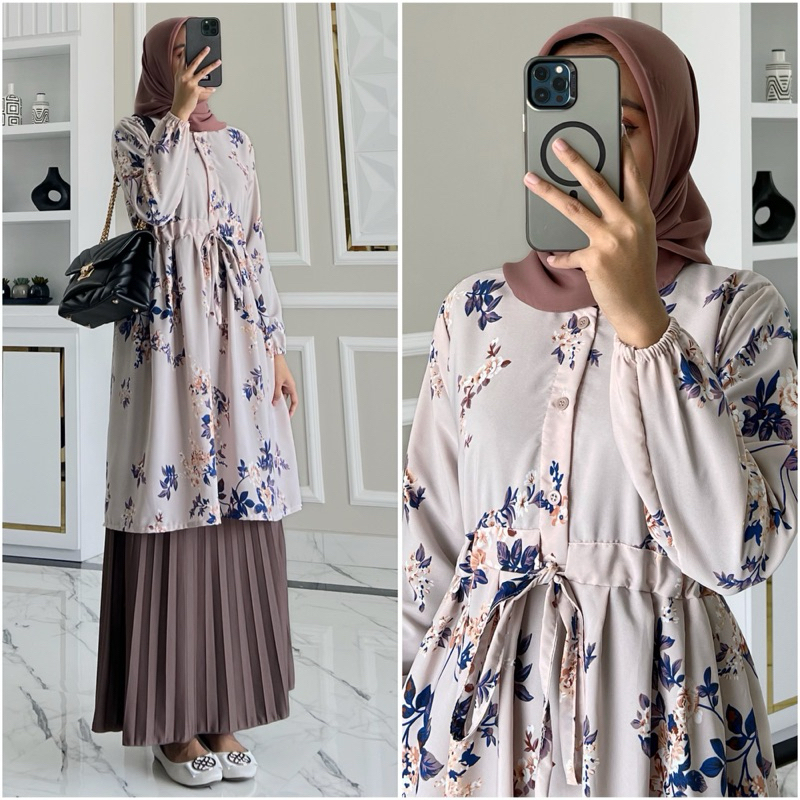 TIETA tunic by ZALFA outfit / Tunik motif / Tunik bunga / Tunik wanita murah