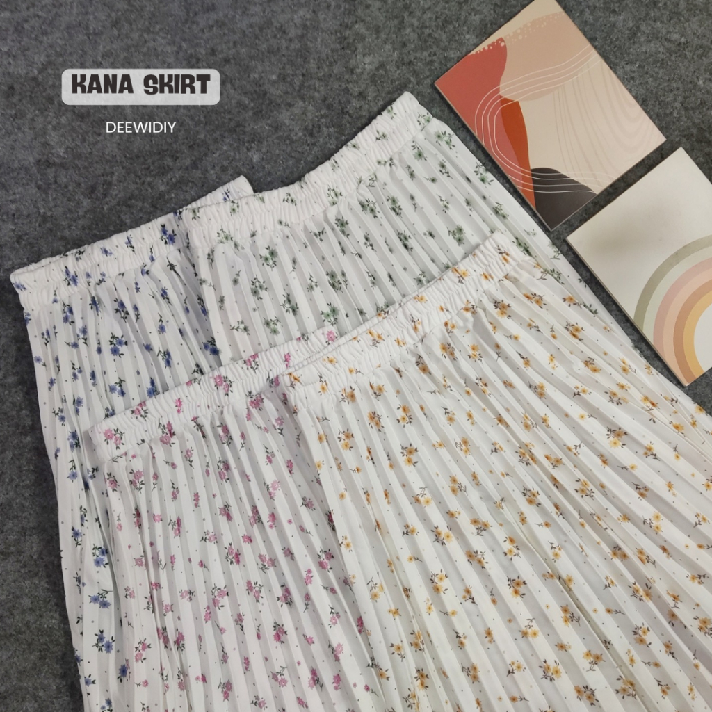 ROK PLISKET WARNA PUTIH MOTIF BUNGA KOREA / ROK PLISKET PREMIUM / ROK PANJANG WANITA / FLOWERY PLEAT