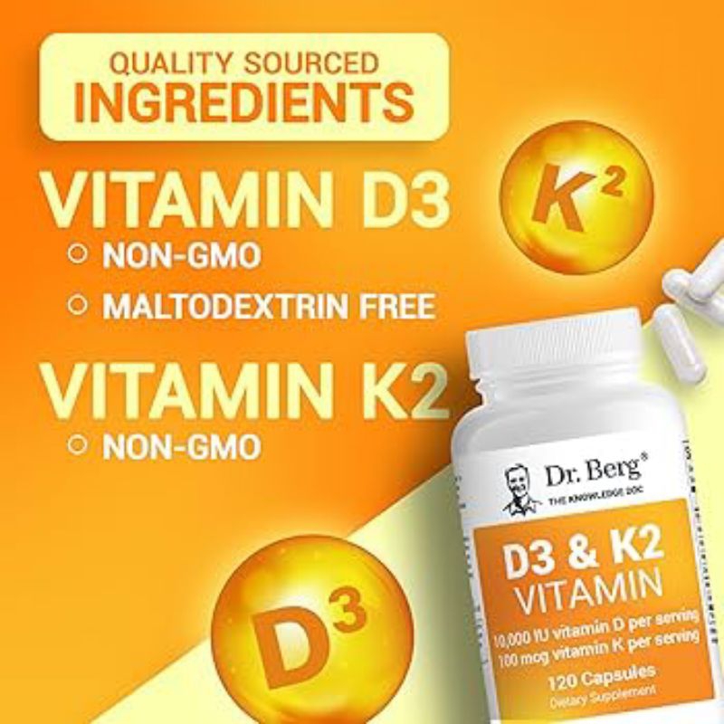 Dr Berg D3 & K2 Vitamin Support Healthy Heart Bone & Joint - 10,000 IU isi 120 Softgels VITAMIN D3