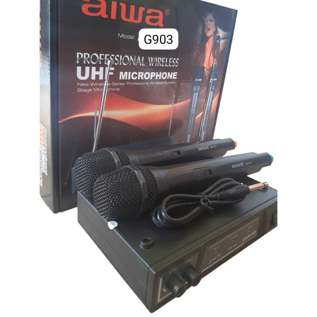 G903 ORI MIC WIRELESS AIWA MICROPHONE WIRELESS HANDHELD UHF DOUBLE MIK MIX SEPASANG MICROPHONE