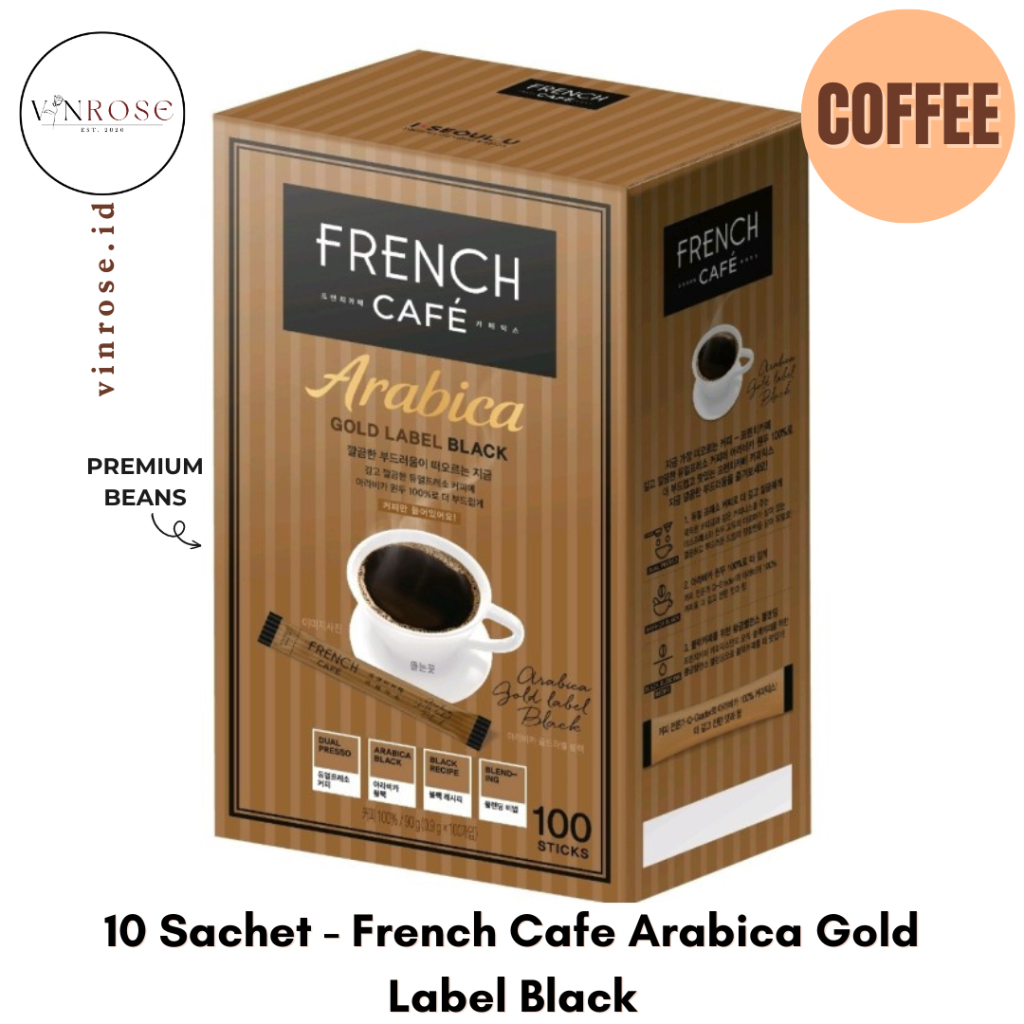 

[10 Sachet] French Cafe Arabica Gold Label Black Korea Kopi Premium Instan