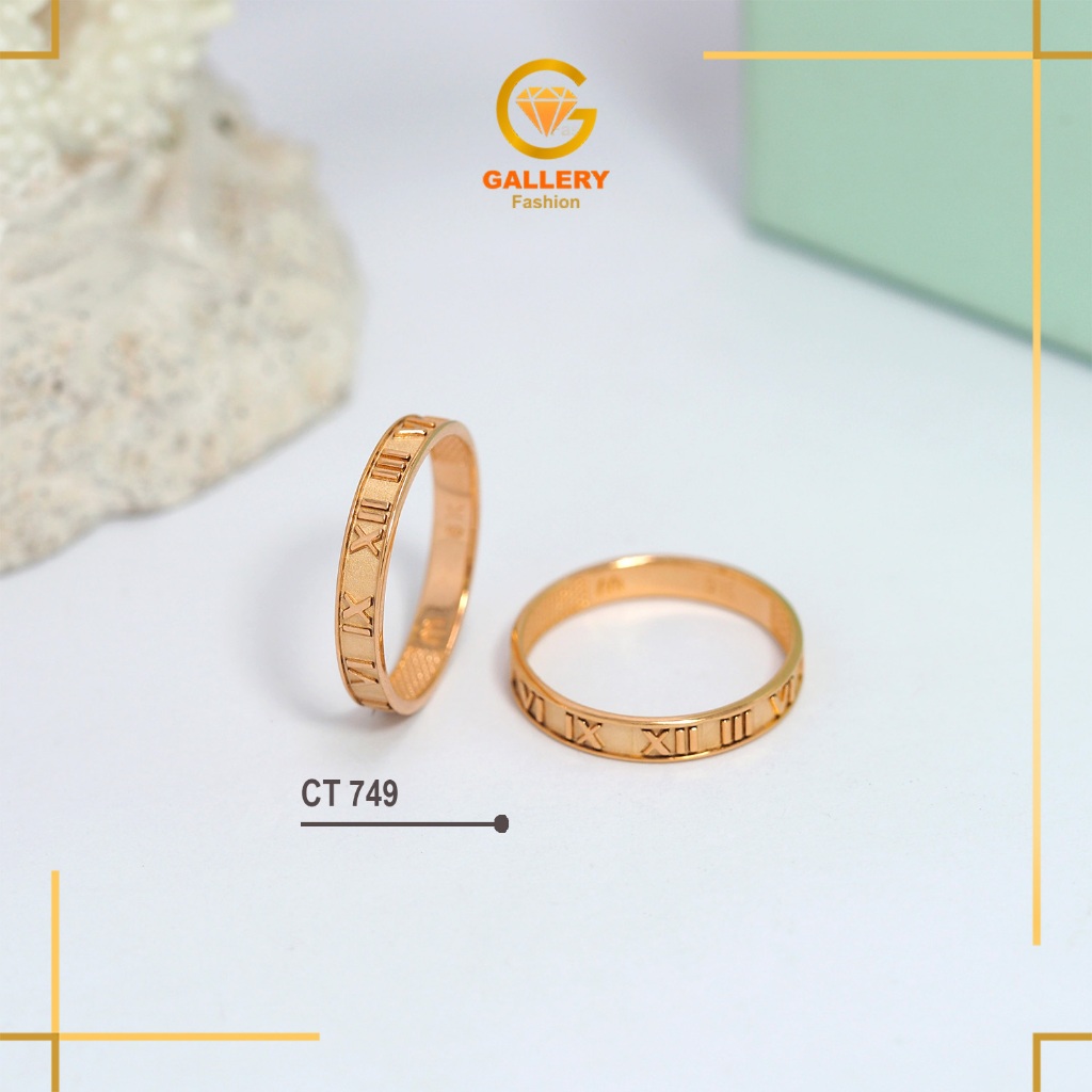 Cincin Emas 300 (6K) 375 (8K) CT 749 CT 750 Cincin Emas Putih Model Jam Romawi