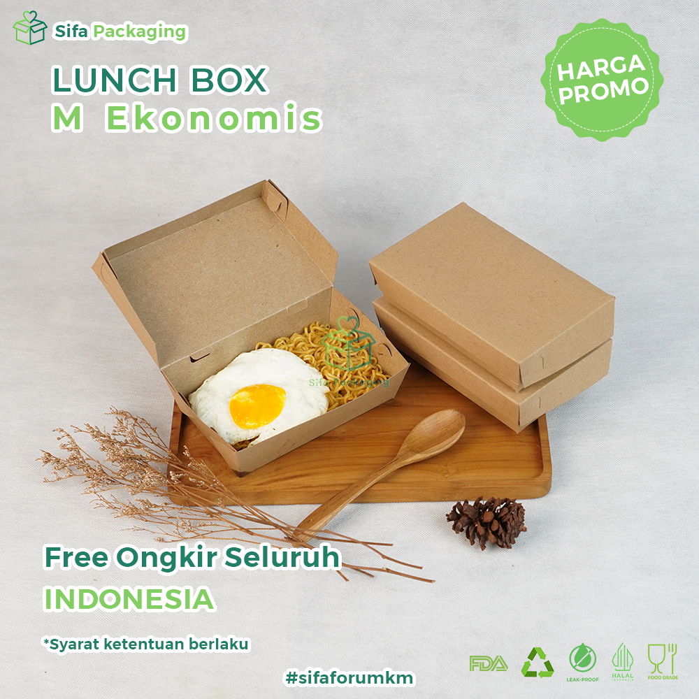 Lunch Box Paper Kraft Coklat Laminasi Ukuran M Ekonomis Dus Nasi Kotak Takeaway