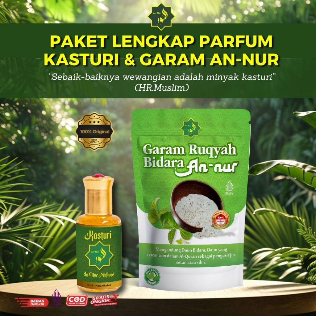 

PAKET LENGKAP Parfum Kasturi & Garam An Nur 500gr - Menetralisir Dari Segala Jenis Gangguan Jin Dan Sihir