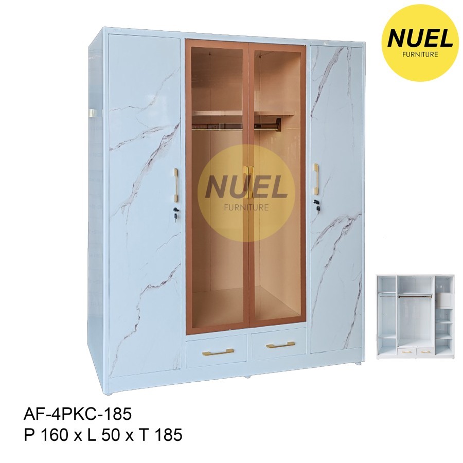 Lemari Baju Pakaian / Wardrobe Besi Kaca 4 Pintu Swing Ayun Lebar 160