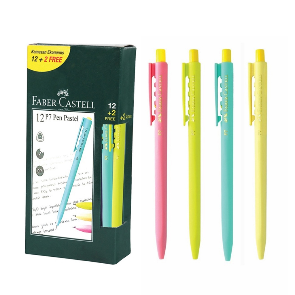 

Faber Castell Ballpoint Pen P7 Pastel 0,7 Black Ink 12 Pcs GRATIS 2 | Pulpen Faber Castell 1 Pack