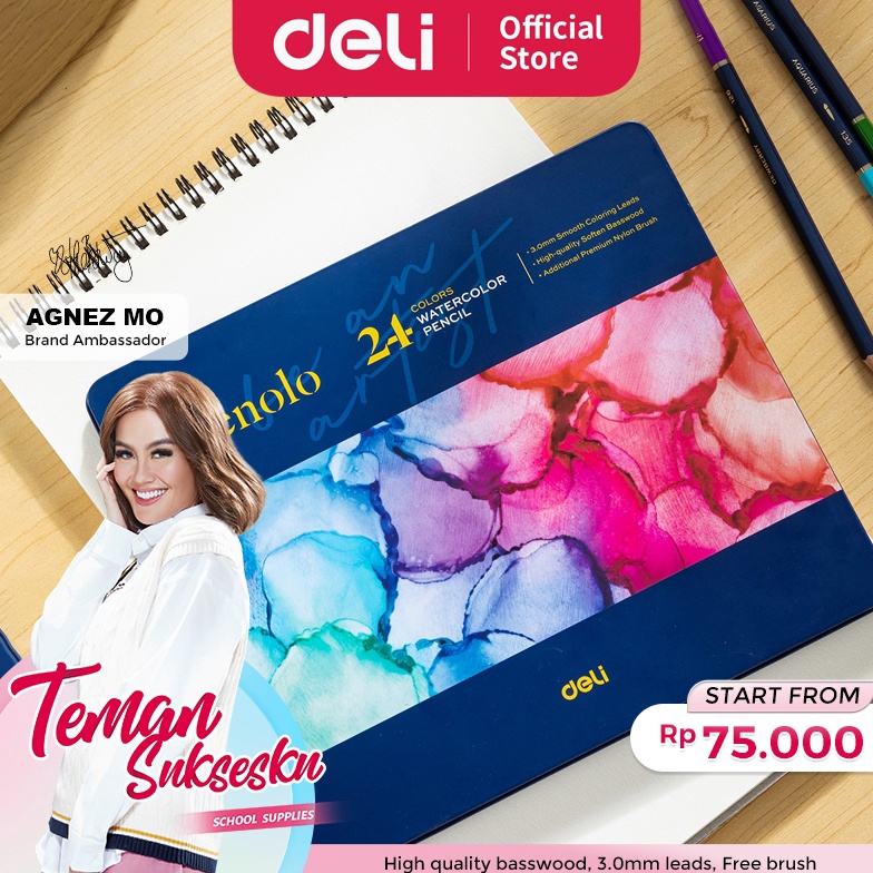 

KODE N4R2 Deli Finenolo Premium Watercolor Pencil Pensil Warna High Grade 3mm Leads Gratis Kuas EC129