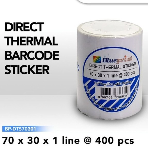 

Kertas Stiker Termal Label BluePrint 70x30 mm 1 Line isi 400Pcs Direct Thermal Sticker