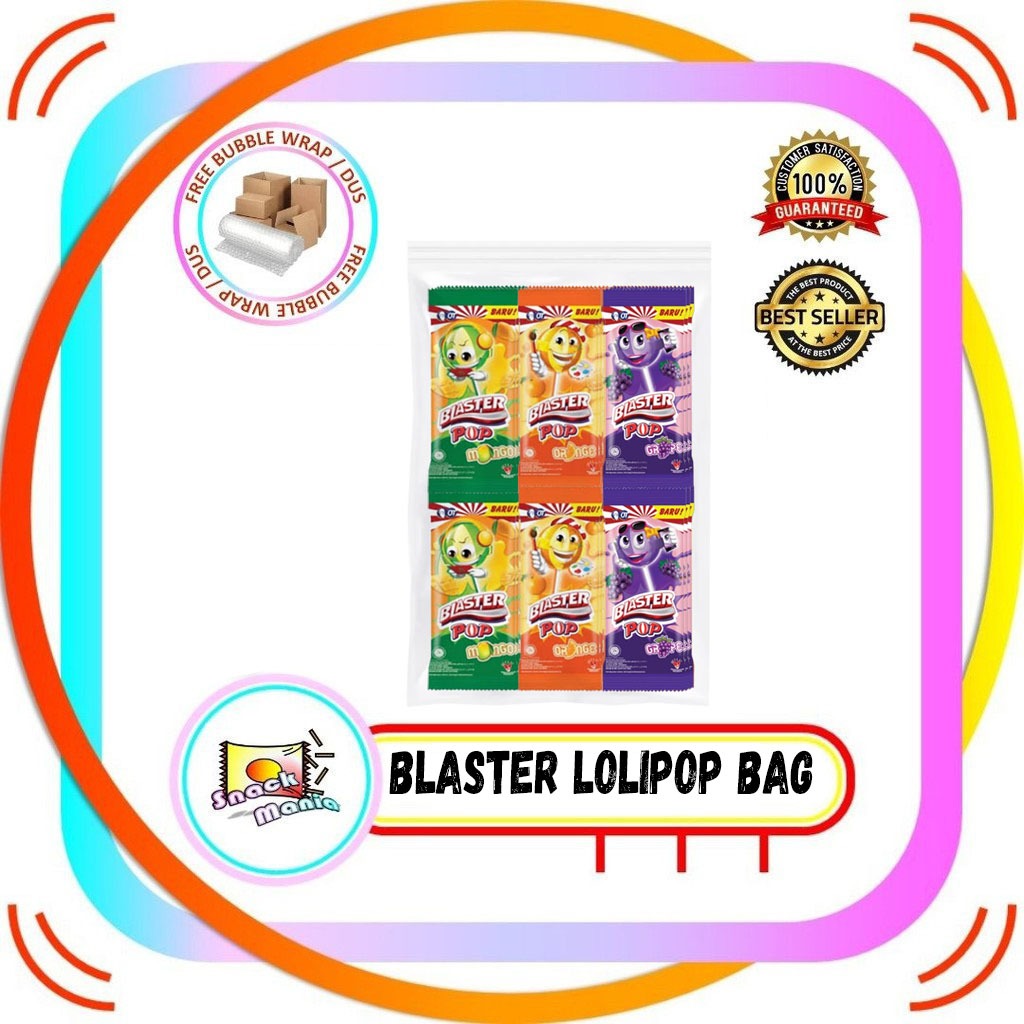 

Blaster Pop Assorted Lollipop Mango Orange Grape Candy 36 pcs x 6.3 gr Pack