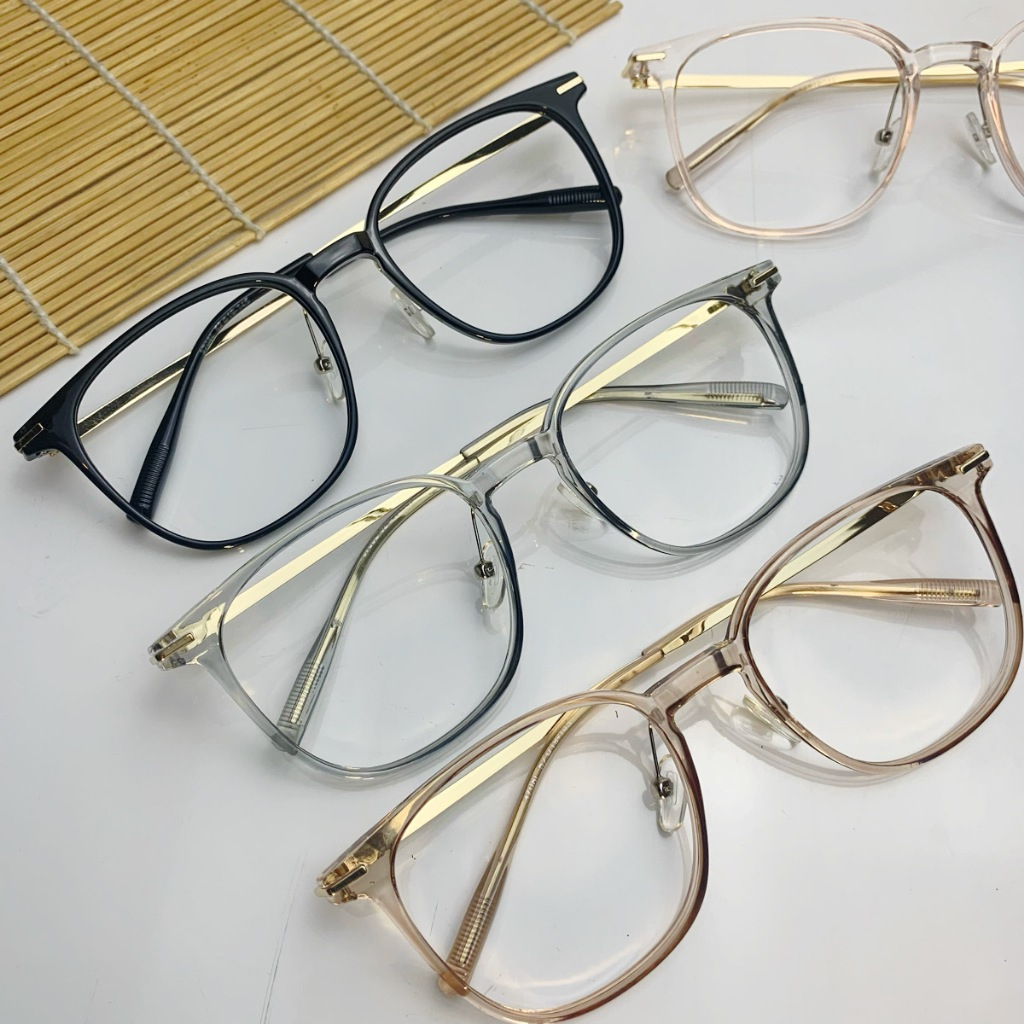Kacamata Fashion Unisex Frame Kotak Bahan Plastik Kombinasi Besi Ada Nosepad Gratis Normal/Minus/Sil