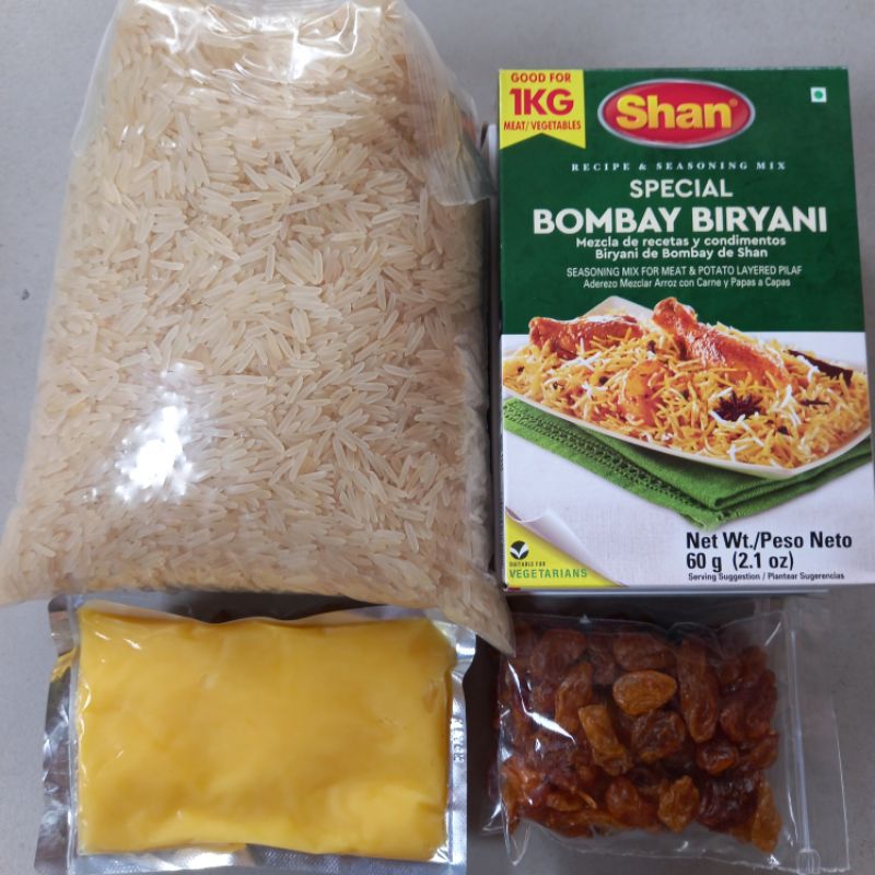 

PAKET BERAS BASMATI 1 kg + BUMBU SHAN BRIYANI + SAMIN + KISMIS