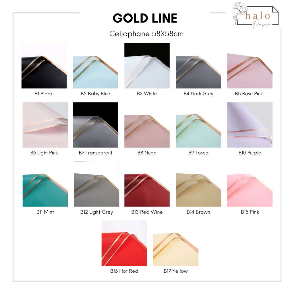 

(20 LEMBAR) GOLD LINE - KERTAS CELLOPHANE / CELLOPHANE PAPER GOLD LINE