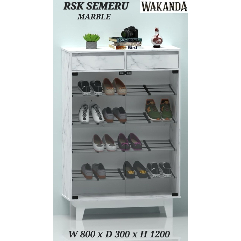 lemari sepatu 2pintu pake kaki dengan pintu kaca