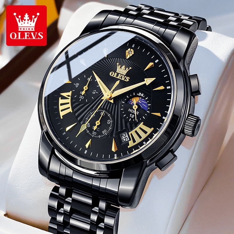 OLEVS Jam Tangan Pria Analog Anti Air Original Luxury Led Sport Stainless Steel Men Watch