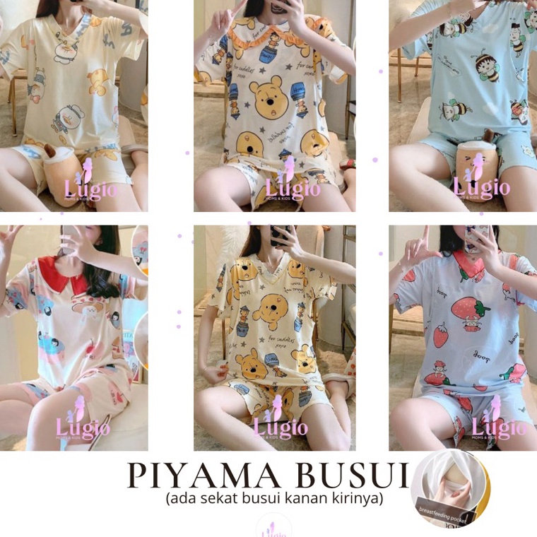 KODE N7B9  LG26 Lugio  Piyama Menyusui Pendek  Piyama Pendek Menyusui Kualitas Premium