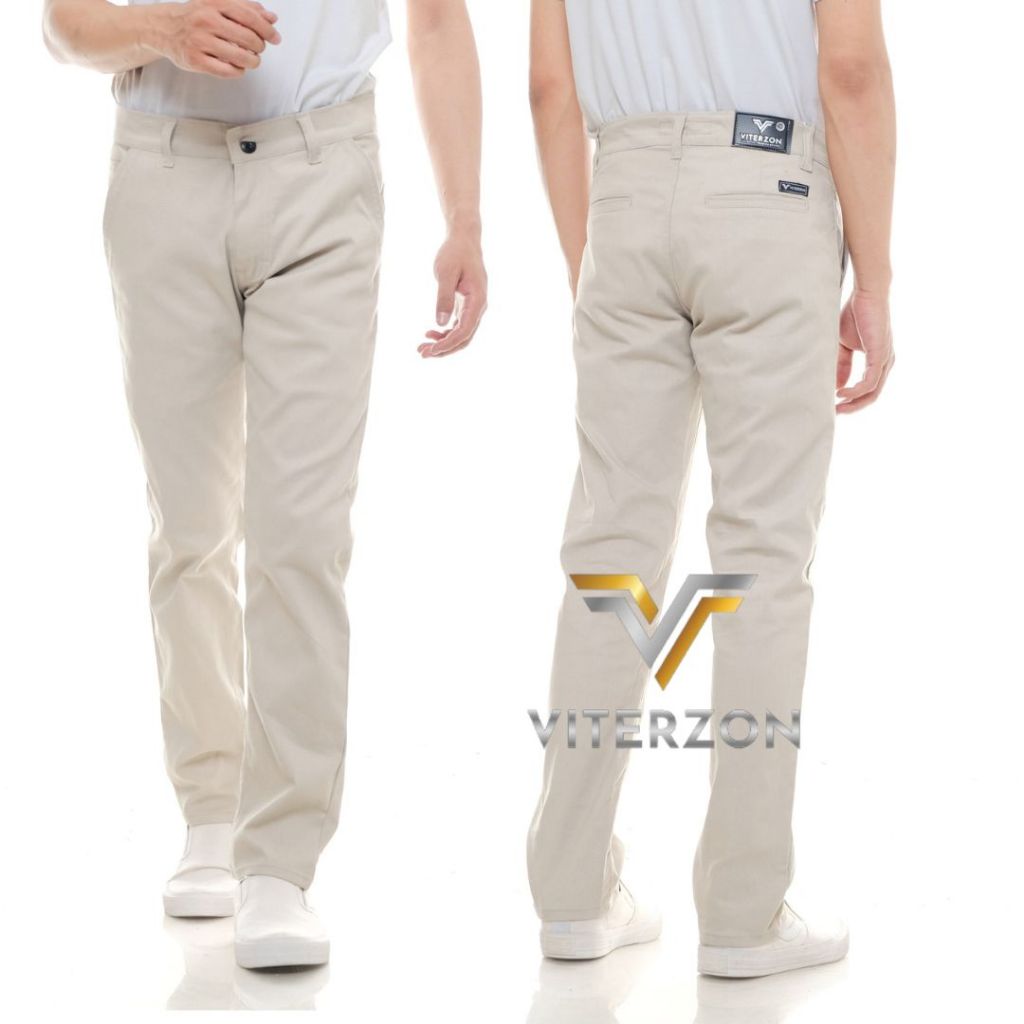 Celana Chino Panjang Pria Slimfit Premium Tebal Original Strech Warna Cream