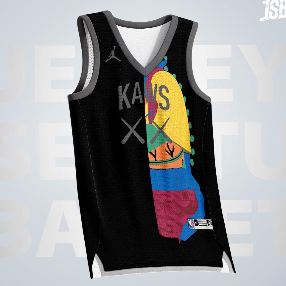 KODE M83O JERSEY BASKET KAWS MICHAEL JORDAN 23 HITAM BLACK BULLS NBA SWINGMAN REVO REVO3 KAOS GAMETI