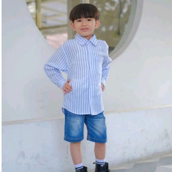 Kemeja Motif Garis-garis Anak Laki-laki Bahan Katun