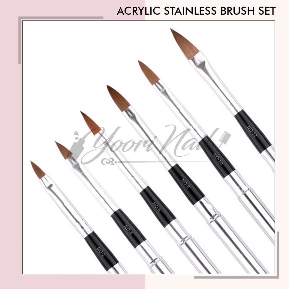 

KODE U7D9 Acrylic stainless brush set 6pcs acrylic brush flower bunga acrylic stainless set