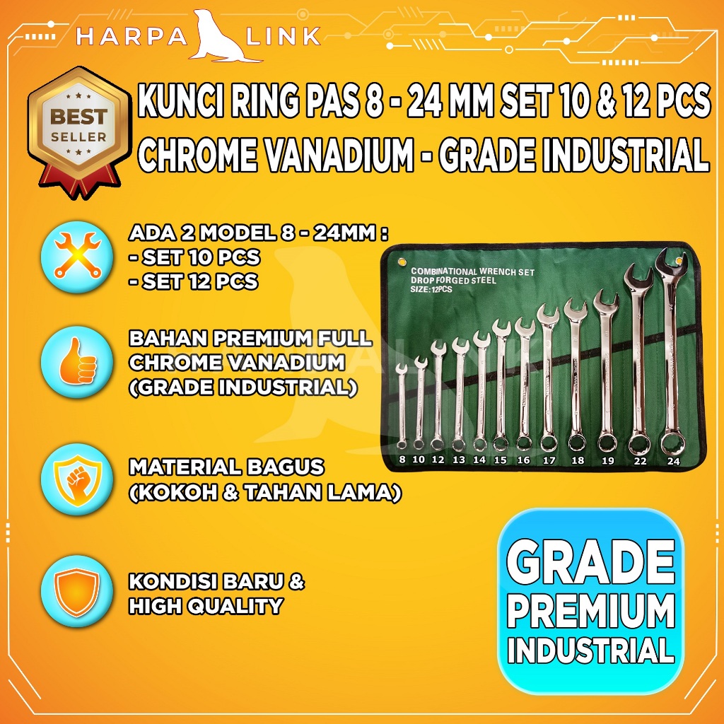 Kunci Ring Pas Set Pas 8-24mm Set 12 PCS Kunci Ring Pas Set Tools Set Kunci Ring Pas 8-24mm Alat Per