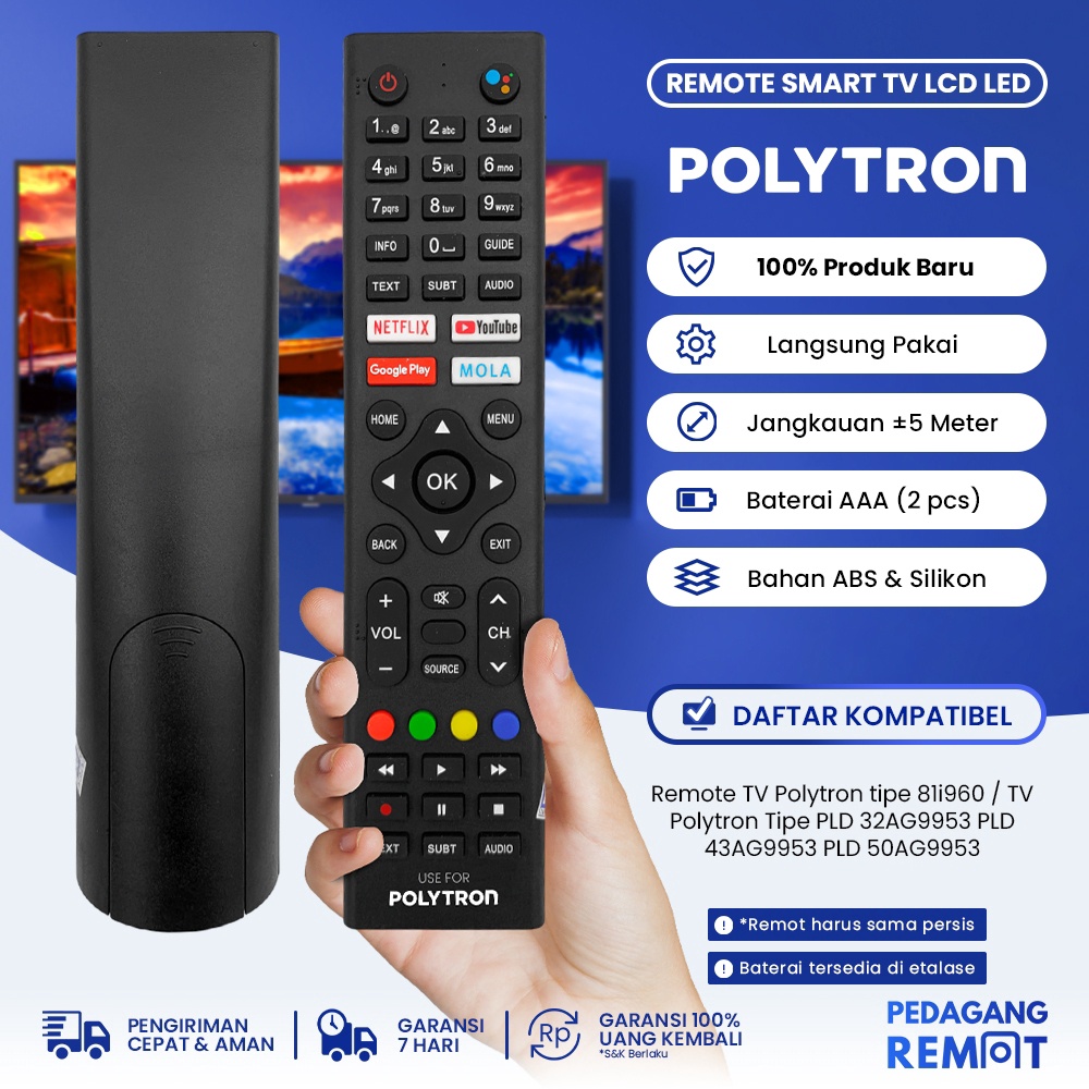 KILAT Remot Remote TV Polytron LCD LED Android Smart TV 81i96 PLD 32AG9953 PLD 43AG9953 PLD 5AG9953