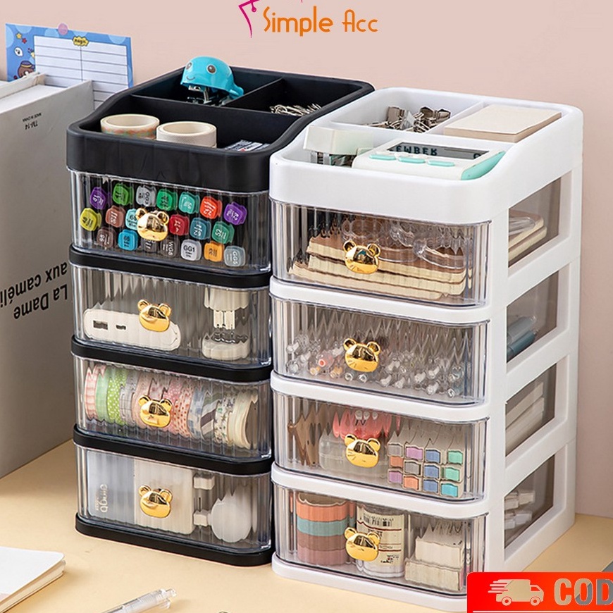 FG2 DOK166 Rak Kosmetik Serbaguna 3 Laci Tempat Make Up Storage Box Bear  Rak Kotak Penyimpanan Alat