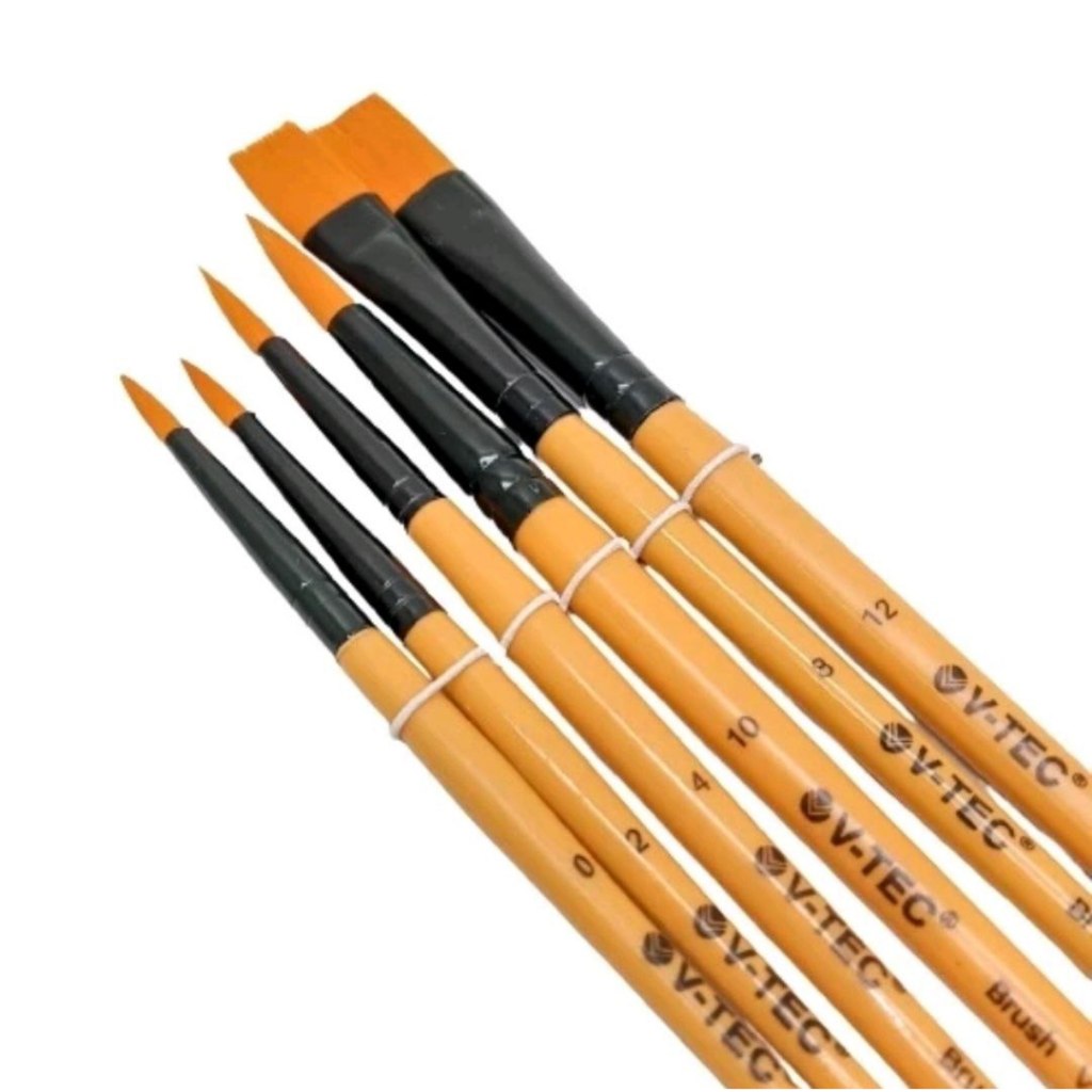 

Paint Brush Set (6 Pcs) - V-TEC SET BRUSH - VT 102 YELLOW BR/6 - Kuas Lukis 1 Set isi 6 Pcs Nylon Flat & Round Brush