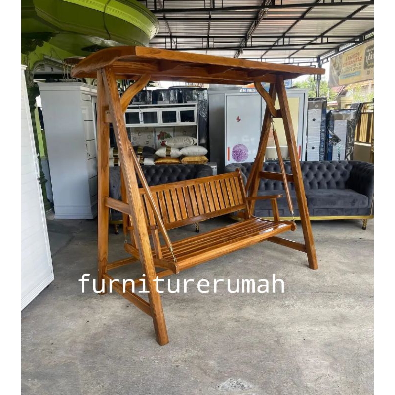 kursi teras bandulan kayu jati, kursi taman kursi outdoor kayu jati
