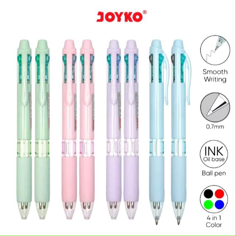 

( DAPAT 1 PCS ) BOLPEN JOYKO QUACO 4 WARNA BP-348 / Pulpen Bolpoin Joyko Quaco Cetek 4 WARNA BP-348