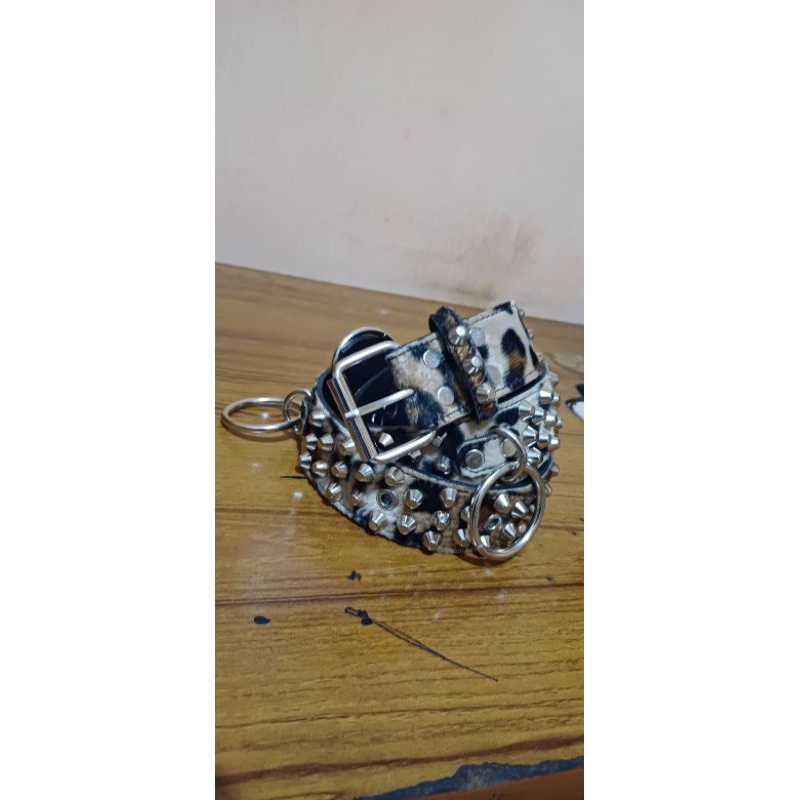 Eightball leopard brown zigzag ring O full belt / gasper ring / sabuk punk / ikat pinggang