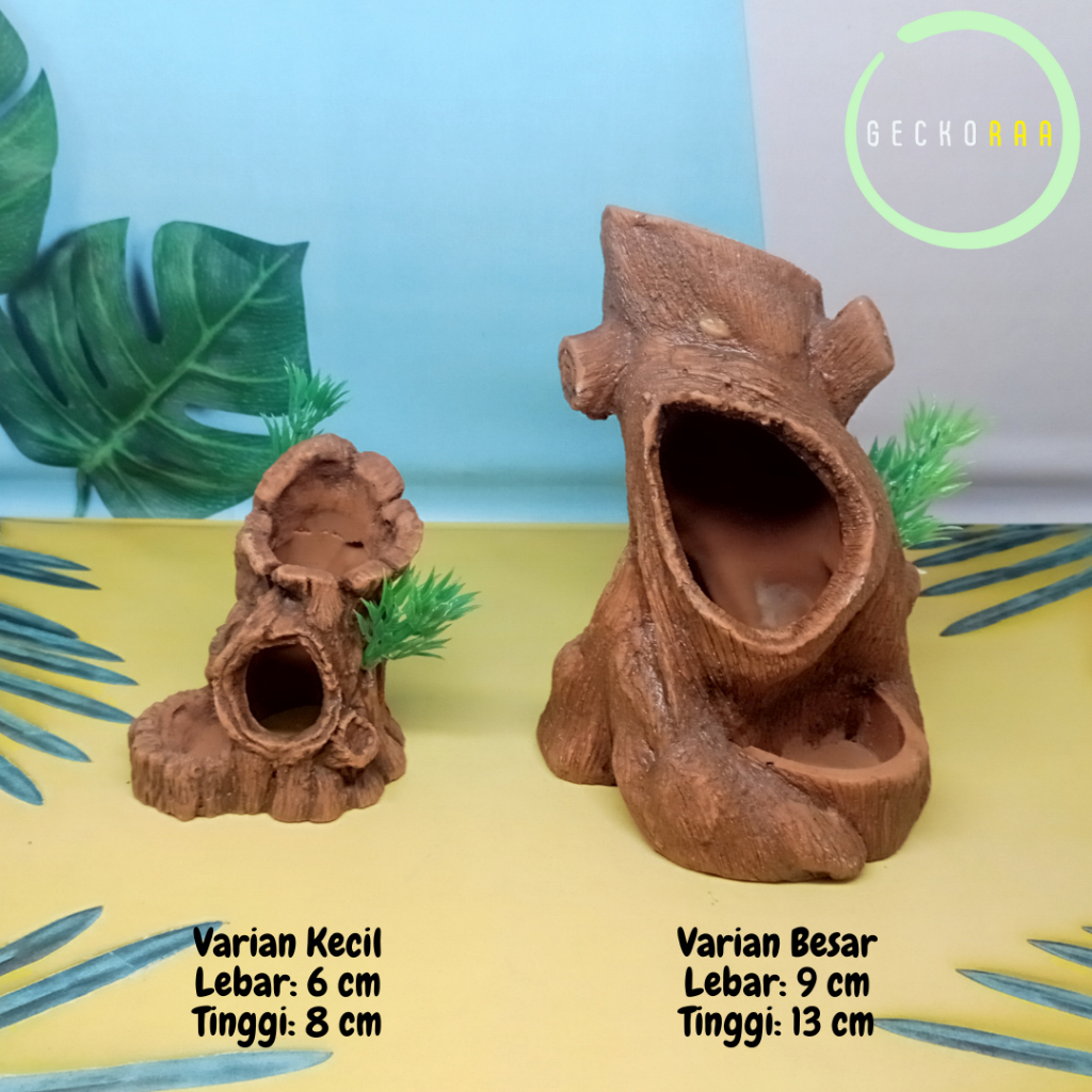 Hiding Cave Tempat Sembunyi Tarantula Model Pohon dengan Water Dish Hiasan Aksesoris Kandang Reptil 