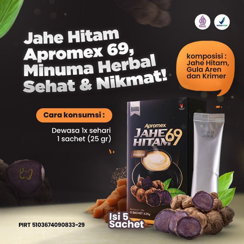 

Apromex | Jahe Hitam 69 Isi 5 Shacet | Minuman Herbal Sehat Dan Nikmat