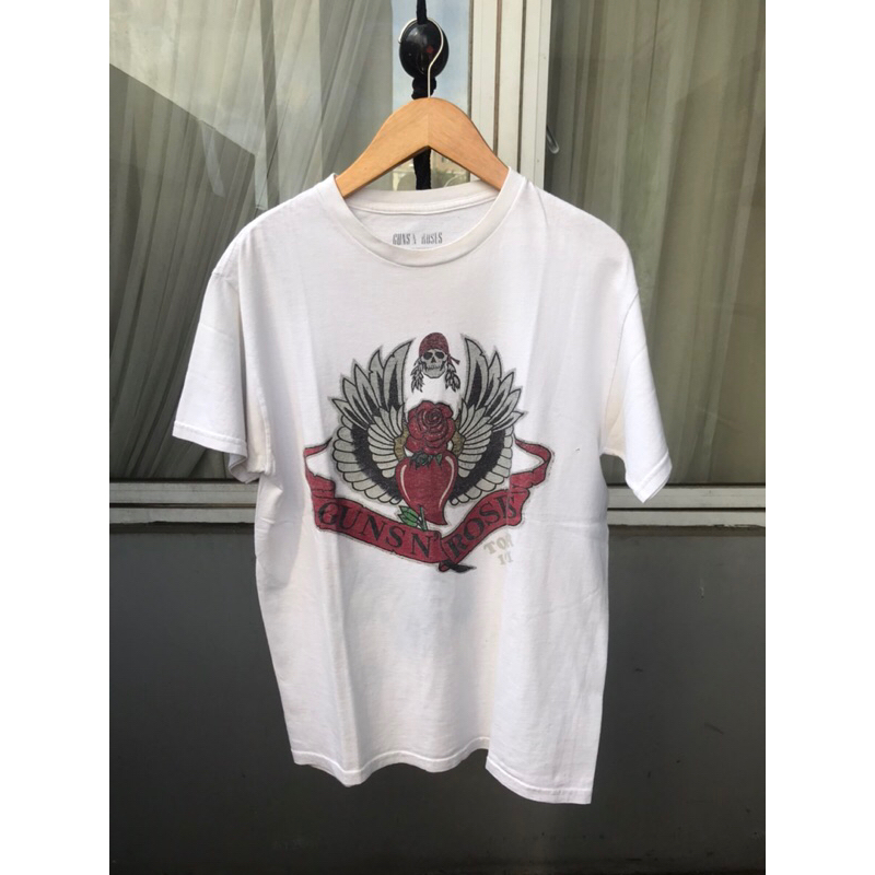 Baju Kaos Vintage Shirt Pria Band Rock Guns N Roses Tour 1991 White Putih Size M