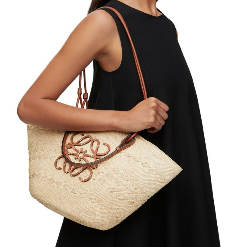 Original Loewe Anagram Medium Basket Tote Bag in Iraca Palm and Calfskin